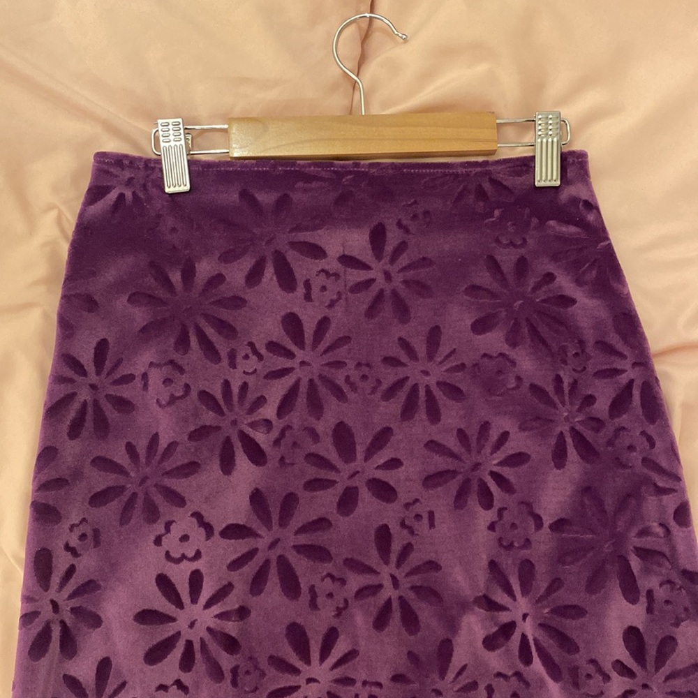 Vintage Purple Velvet Floral Midi Skirt